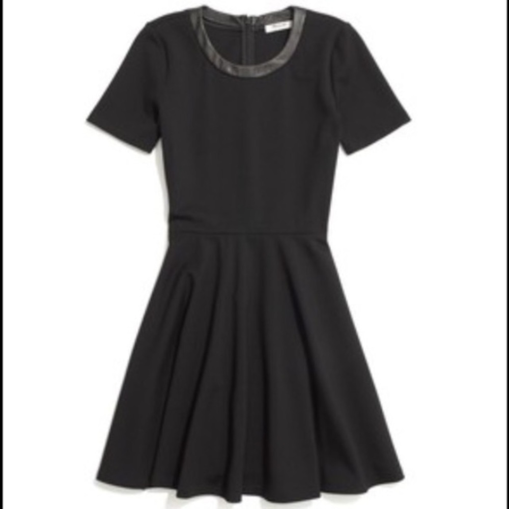 Madewell Black Leather Trim Skater Dress
